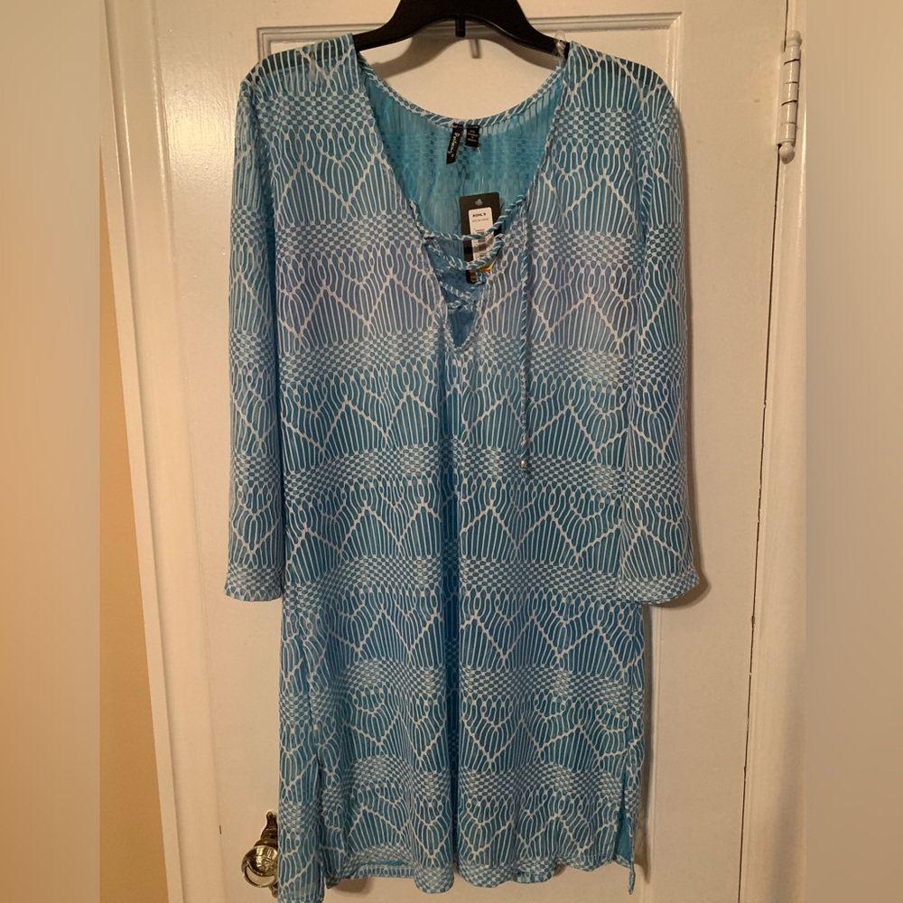 Light Blue Patterned Women's Swim Coverup Tunic
